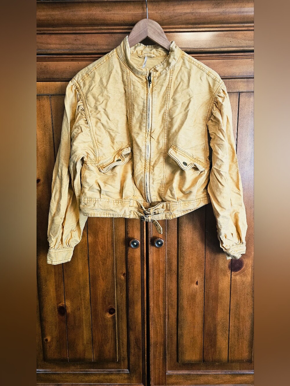 Free People Poet Puff Sleeve Bomber Utility Jacket Yellow Fawn XS